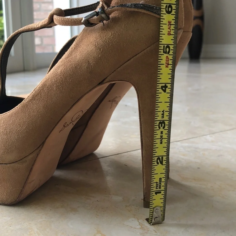 Sam Edelman Ankle T-Strap Pumps -Camel Suede - 8.5